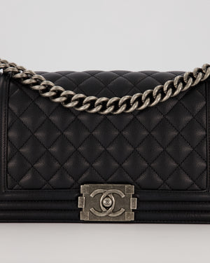 Chanel Medium Boy Bag in Black Caviar Leather with Ruthenium Hardware