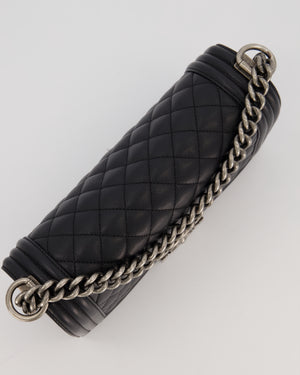 Chanel Medium Boy Bag in Black Caviar Leather with Ruthenium Hardware