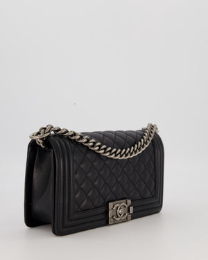 Chanel Medium Boy Bag in Black Caviar Leather with Ruthenium Hardware
