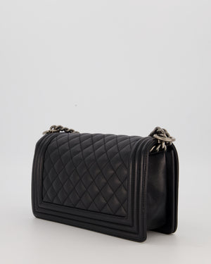 Chanel Medium Boy Bag in Black Caviar Leather with Ruthenium Hardware