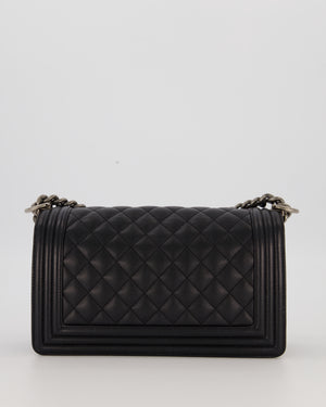 Chanel Medium Boy Bag in Black Caviar Leather with Ruthenium Hardware