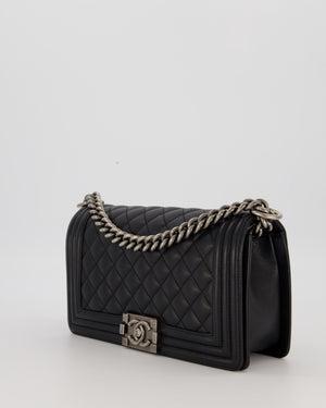 Chanel Medium Boy Bag in Black Caviar Leather with Ruthenium Hardware