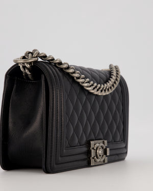 Chanel Medium Boy Bag in Black Caviar Leather with Ruthenium Hardware