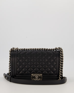 Chanel Medium Boy Bag in Black Caviar Leather with Ruthenium Hardware