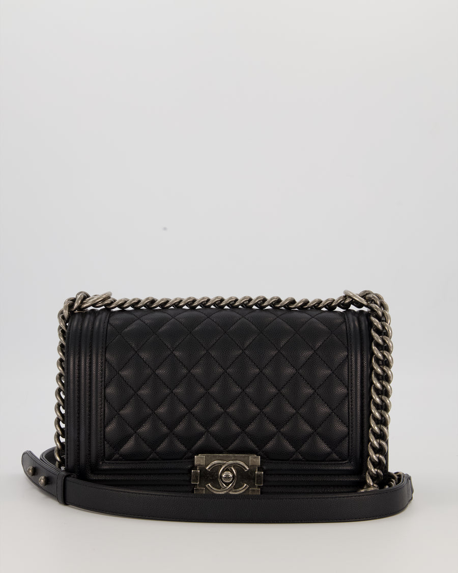 Chanel Medium Boy Bag in Black Caviar Leather with Ruthenium Hardware