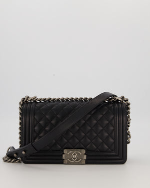 Chanel Medium Boy Bag in Black Caviar Leather with Ruthenium Hardware