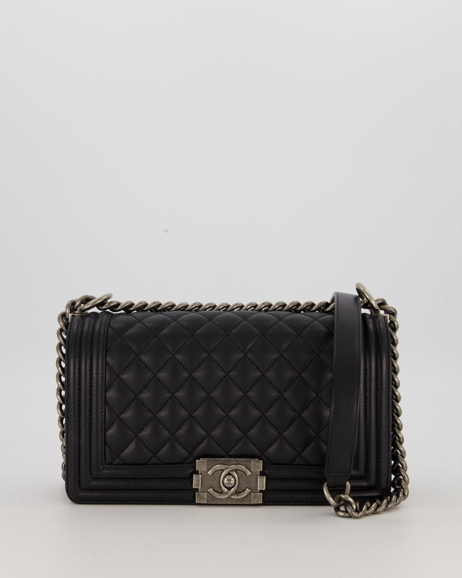 Chanel Medium Boy Bag in Black Caviar Leather with Ruthenium Hardware