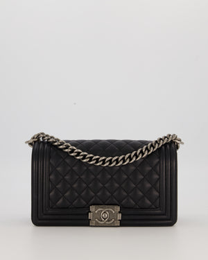 Chanel Medium Boy Bag in Black Caviar Leather with Ruthenium Hardware