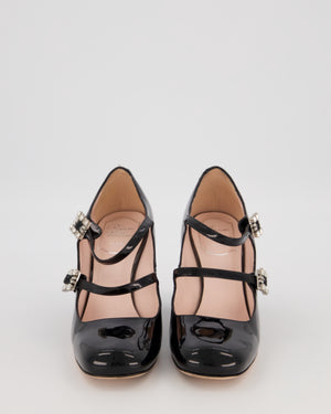 Roger Vivier Black Patent Leather Mary Jane with Crystal Buckle Detail Size EU 37