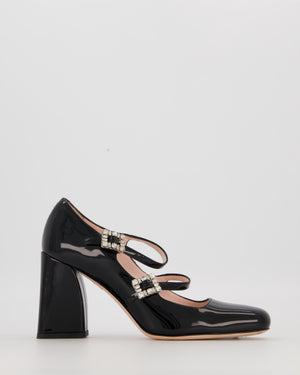 Roger Vivier Black Patent Leather Mary Jane with Crystal Buckle Detail Size EU 37