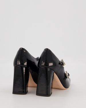 Roger Vivier Black Patent Leather Mary Jane with Crystal Buckle Detail Size EU 37