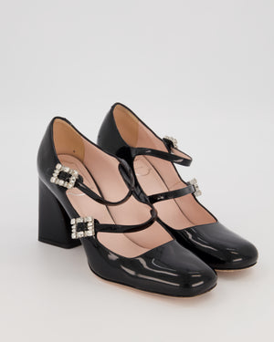 Roger Vivier Black Patent Leather Mary Jane with Crystal Buckle Detail Size EU 37