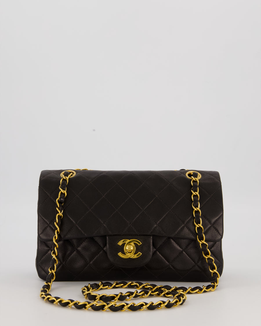 Chanel Vintage Black Small Classic Double Flap Bag in Lambskin Leather with 24K Gold Hardware