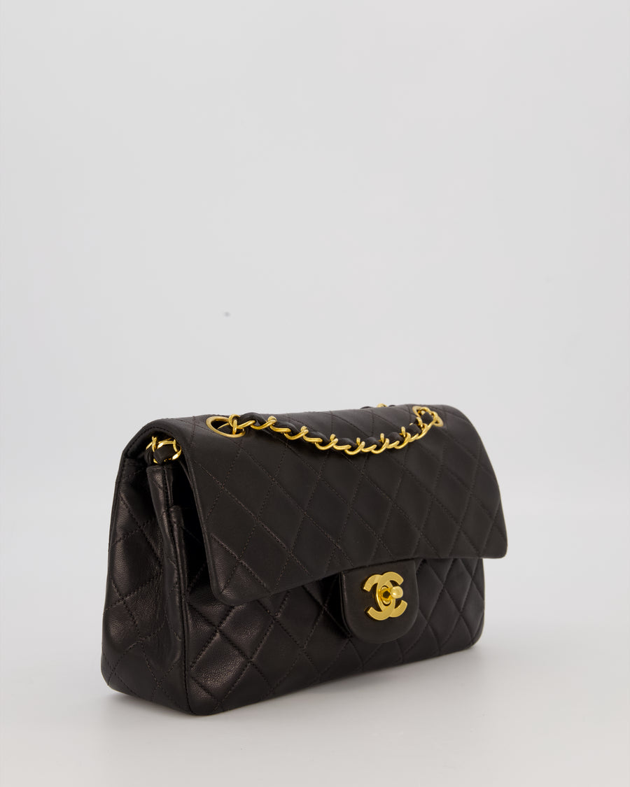Chanel Vintage Black Small Classic Double Flap Bag in Lambskin Leather with 24K Gold Hardware
