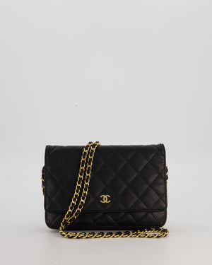 Chanel Black Quilted Wallet on Chain Bag in Caviar Leather with Gold Hardware