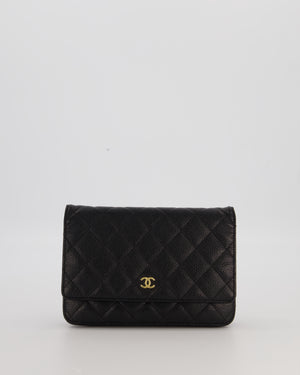 Chanel Black Quilted Wallet on Chain Bag in Caviar Leather with Gold Hardware
