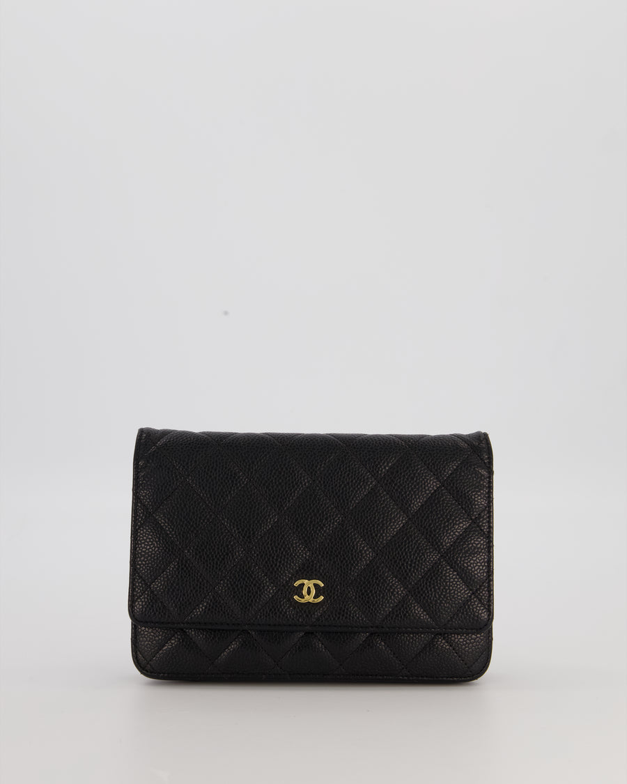 Chanel Black Quilted Wallet on Chain Bag in Caviar Leather with Gold Hardware