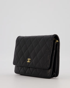 Chanel Black Quilted Wallet on Chain Bag in Caviar Leather with Gold Hardware