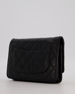 Chanel Black Quilted Wallet on Chain Bag in Caviar Leather with Gold Hardware