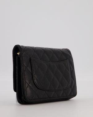 Chanel Black Quilted Wallet on Chain Bag in Caviar Leather with Gold Hardware