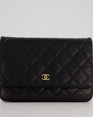 Chanel Black Quilted Wallet on Chain Bag in Caviar Leather with Gold Hardware