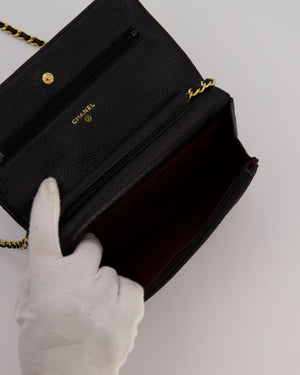 Chanel Black Quilted Wallet on Chain Bag in Caviar Leather with Gold Hardware