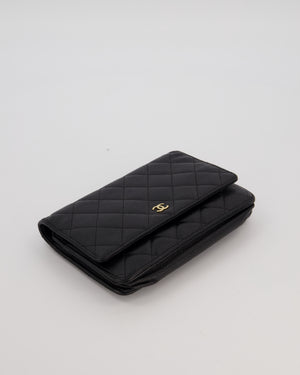 Chanel Black Quilted Wallet on Chain Bag in Caviar Leather with Gold Hardware