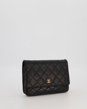 Chanel Black Quilted Wallet on Chain Bag in Caviar Leather with Gold Hardware