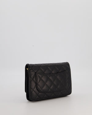 Chanel Black Quilted Wallet on Chain Bag in Caviar Leather with Gold Hardware