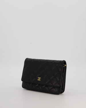 Chanel Black Quilted Wallet on Chain Bag in Caviar Leather with Gold Hardware