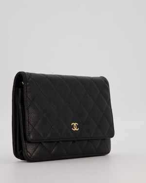 Chanel Black Quilted Wallet on Chain Bag in Caviar Leather with Gold Hardware