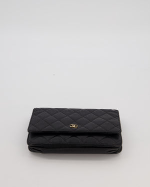 Chanel Black Quilted Wallet on Chain Bag in Caviar Leather with Gold Hardware
