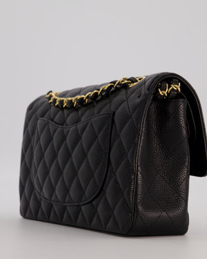Chanel Black Medium Classic Double Flap Bag in Caviar Leather with Gold Hardware