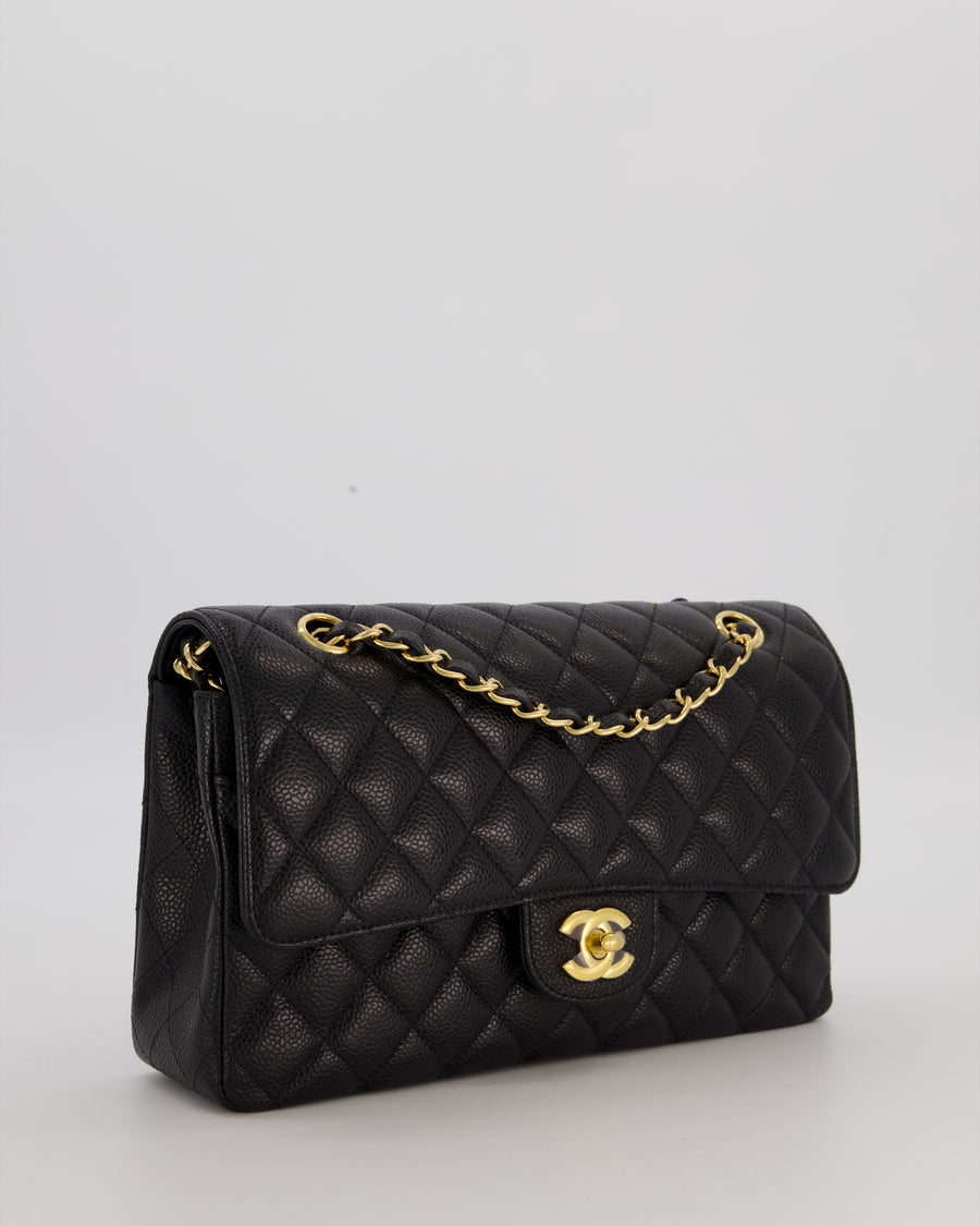 Chanel Black Medium Classic Double Flap Bag in Caviar Leather with Gold Hardware