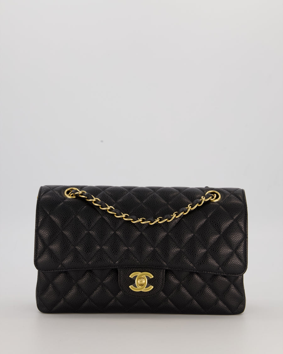 Chanel Black Medium Classic Double Flap Bag in Caviar Leather with Gold Hardware