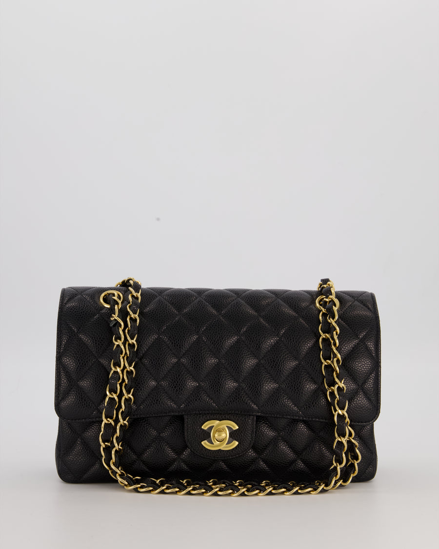 Chanel Black Medium Classic Double Flap Bag in Caviar Leather with Gold Hardware