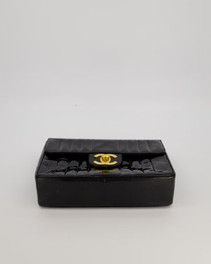 Chanel CC Black Vintage Matelasse 30 Shoulder Flap Bag with Vertical Quilted Patent Leather and 24K Gold Chain Hardware