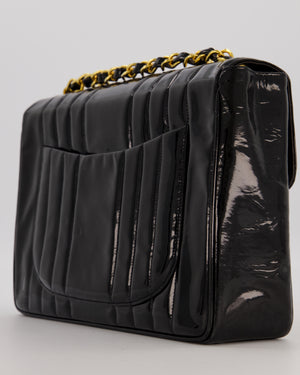 Chanel CC Black Vintage Matelasse 30 Shoulder Flap Bag with Vertical Quilted Patent Leather and 24K Gold Chain Hardware