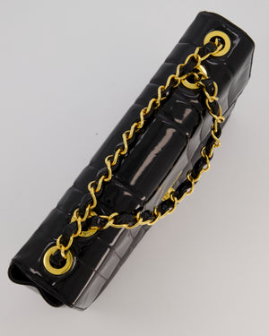 Chanel CC Black Vintage Matelasse 30 Shoulder Flap Bag with Vertical Quilted Patent Leather and 24K Gold Chain Hardware