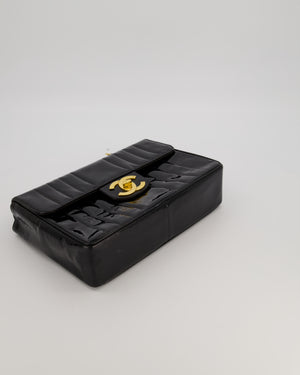 Chanel CC Black Vintage Matelasse 30 Shoulder Flap Bag with Vertical Quilted Patent Leather and 24K Gold Chain Hardware
