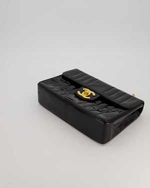 Chanel CC Black Vintage Matelasse 30 Shoulder Flap Bag with Vertical Quilted Patent Leather and 24K Gold Chain Hardware