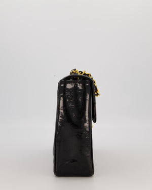 Chanel CC Black Vintage Matelasse 30 Shoulder Flap Bag with Vertical Quilted Patent Leather and 24K Gold Chain Hardware