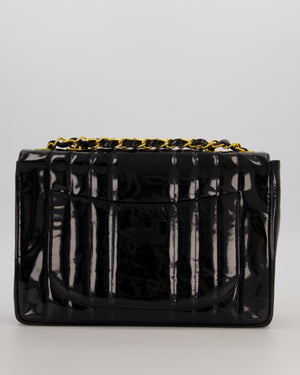 Chanel CC Black Vintage Matelasse 30 Shoulder Flap Bag with Vertical Quilted Patent Leather and 24K Gold Chain Hardware