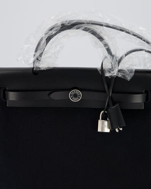 *HOT & RARE* Hermès Herbag 31 Laque Zip Bag in Noir Toile Militaire Canvas, Noir Vache Hunter Leather with Palladium & Noir Hardware