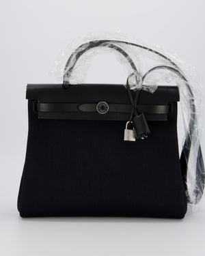 *HOT & RARE* Hermès Herbag 31 Laque Zip Bag in Noir Toile Militaire Canvas, Noir Vache Hunter Leather with Palladium & Noir Hardware