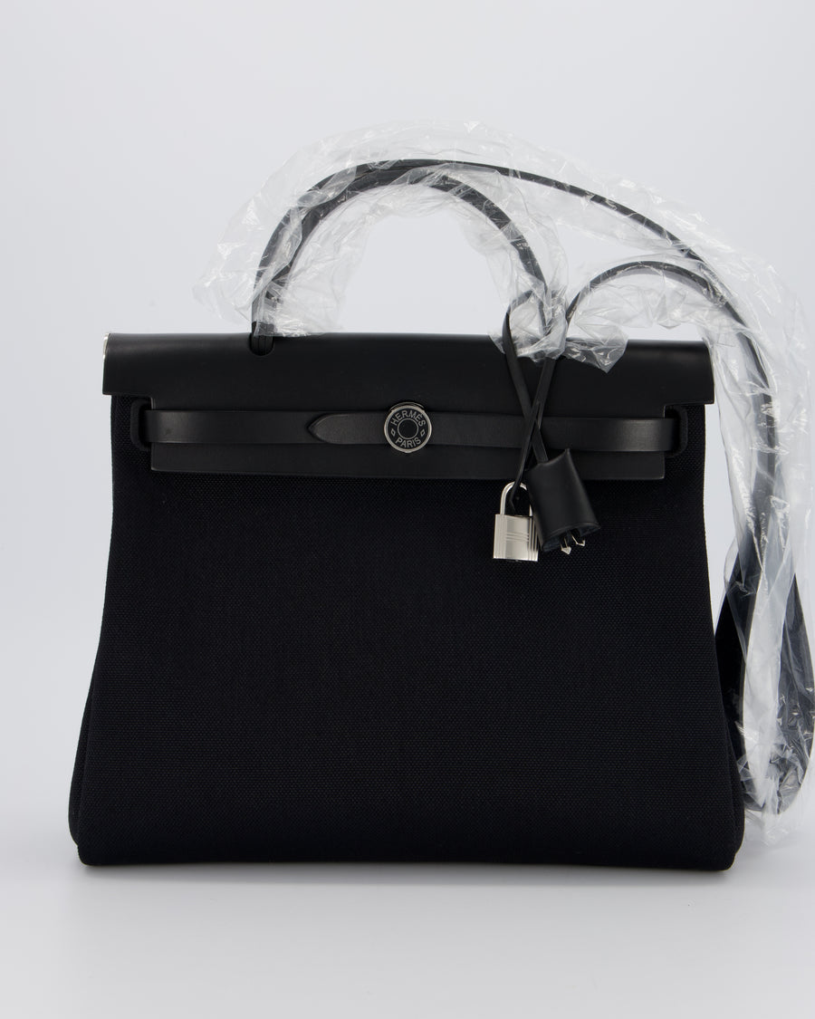 *HOT & RARE* Hermès Herbag 31 Laque Zip Bag in Noir Toile Militaire Canvas, Noir Vache Hunter Leather with Palladium & Noir Hardware