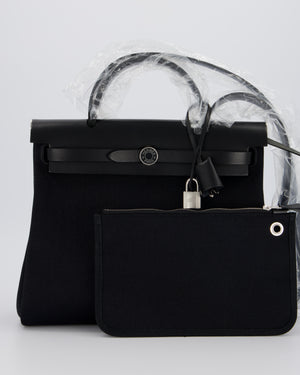 *HOT & RARE* Hermès Herbag 31 Laque Zip Bag in Noir Toile Militaire Canvas, Noir Vache Hunter Leather with Palladium & Noir Hardware