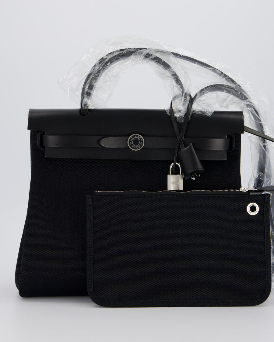 *HOT & RARE* Hermès Herbag 31 Laque Zip Bag in Noir Toile Militaire Canvas, Noir Vache Hunter Leather with Palladium & Noir Hardware