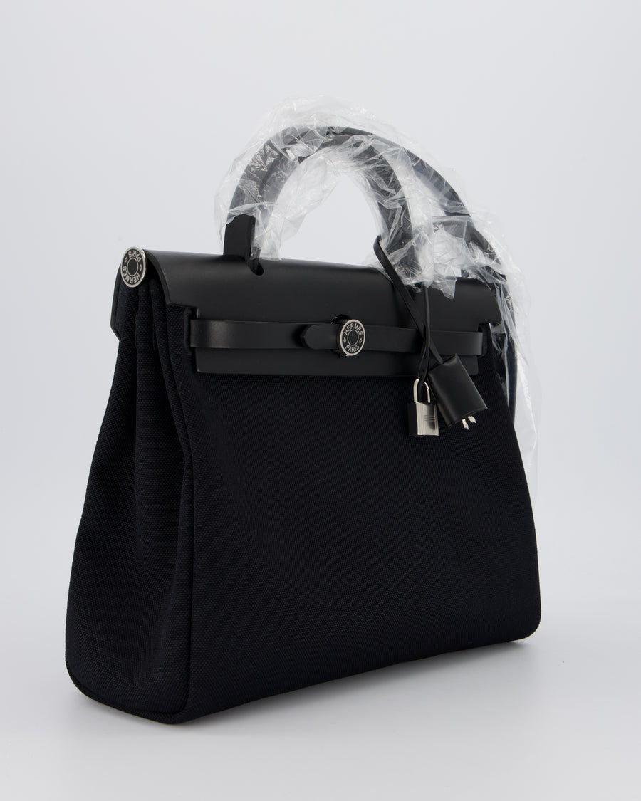 *HOT & RARE* Hermès Herbag 31 Laque Zip Bag in Noir Toile Militaire Canvas, Noir Vache Hunter Leather with Palladium & Noir Hardware