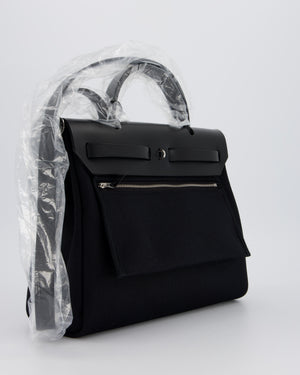 *HOT & RARE* Hermès Herbag 31 Laque Zip Bag in Noir Toile Militaire Canvas, Noir Vache Hunter Leather with Palladium & Noir Hardware
